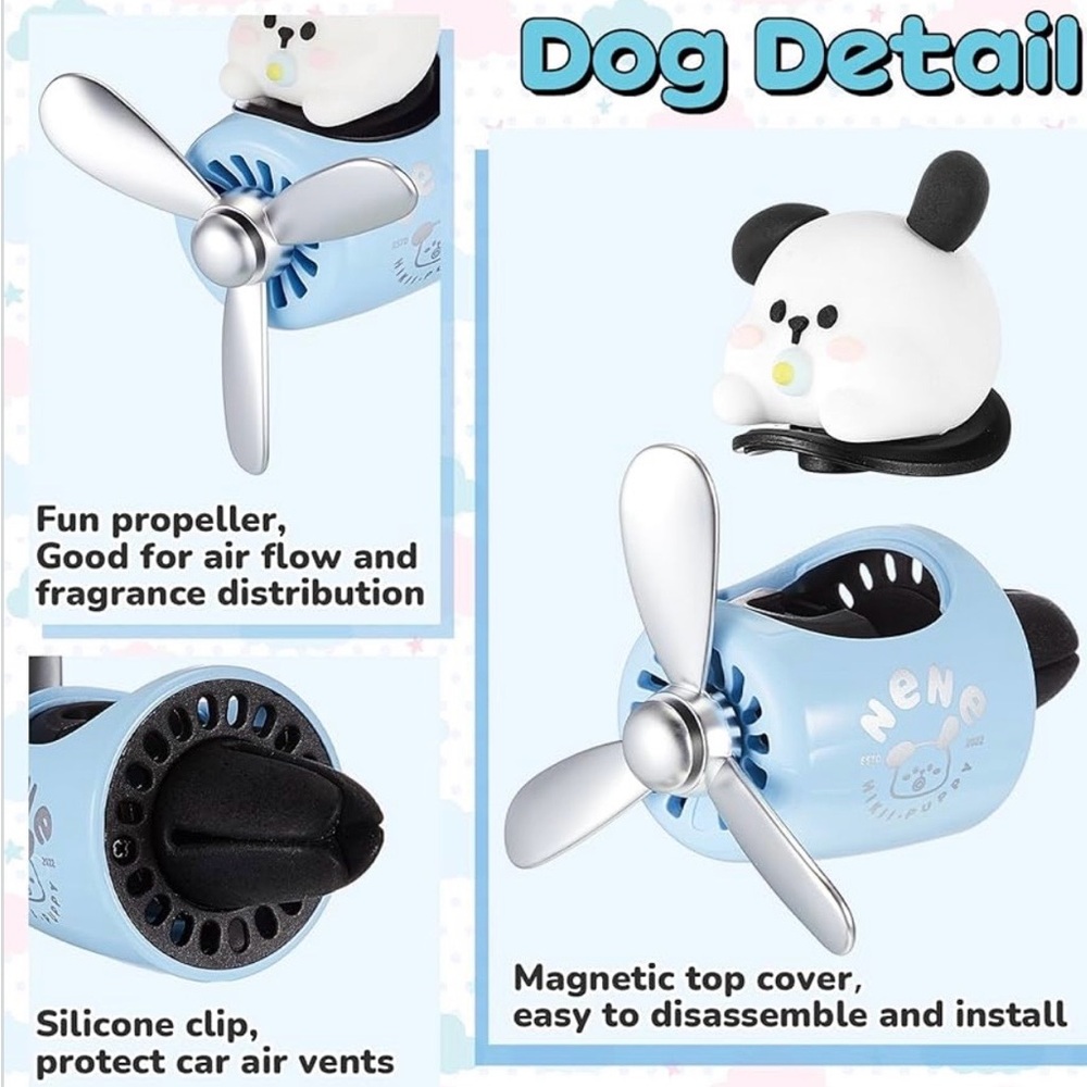 🐶✈️ Bubble Dog Pilot Car Air Freshener Diffuser | Spinning Propeller (2 Scents) - Picture 4 of 6